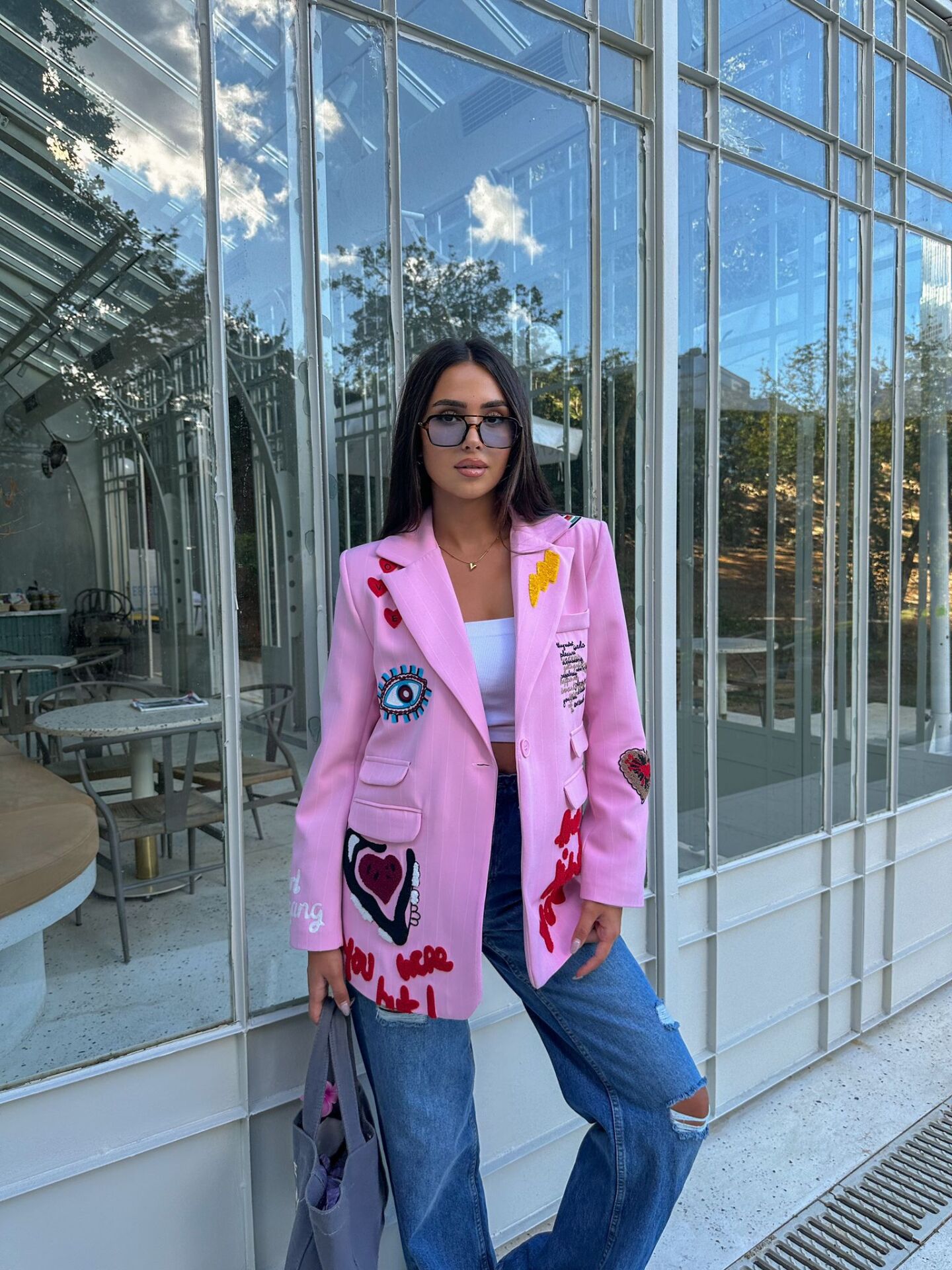 Nakışlı Blazer Ceket Pembe L