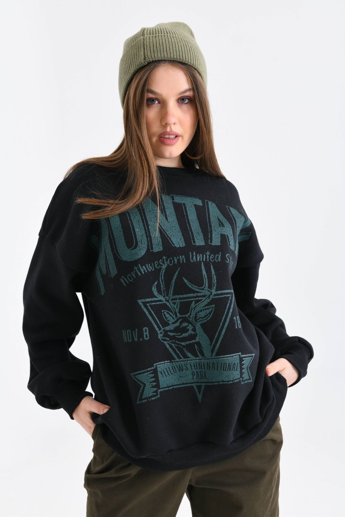 Montana Baskılı 3 İplik Sweatshirt Siyah XL