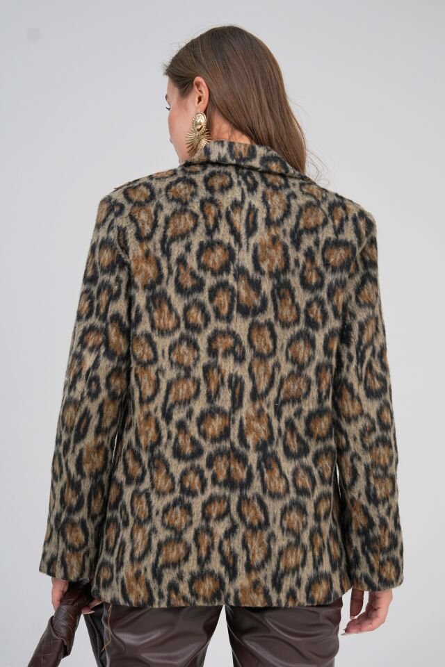 Leopar Desenli Blazer Astarlı Ceket M